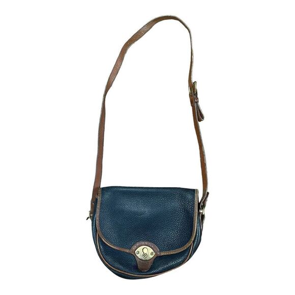 Vintage Dooney & Bourke Large Calvary Trooper Saddle Bag Blue Leather Crossbody - Picture 1 of 12